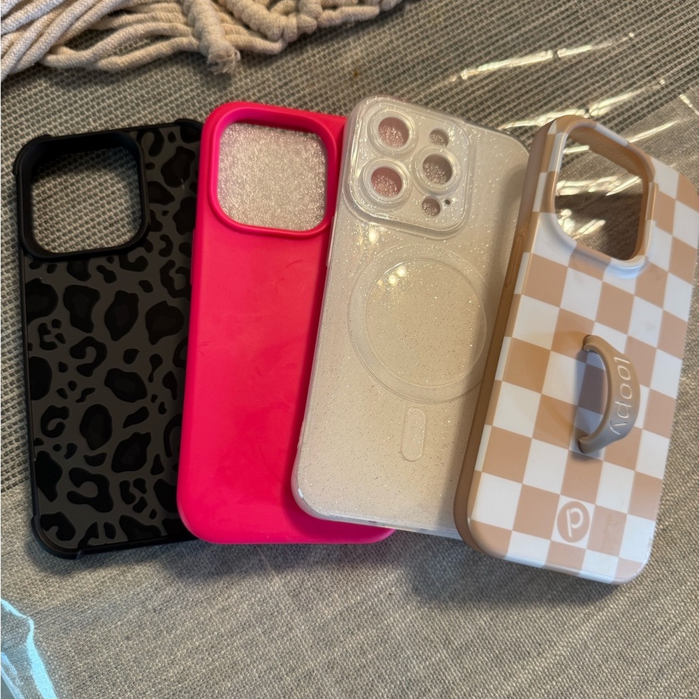 Stylish Phone Case Set - Black, Pink, White, Tan